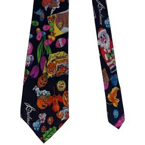 Vintage Nicole Miller Holiday Silk Tie Pumpkins Santa Bunny Easter Novelty 90s